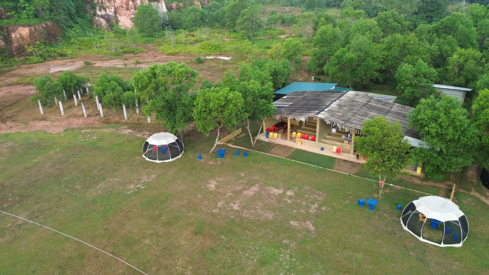Pavilion with shaded boundary tents - DHH Turf Cricket Grounds Negombo Sri Lanka