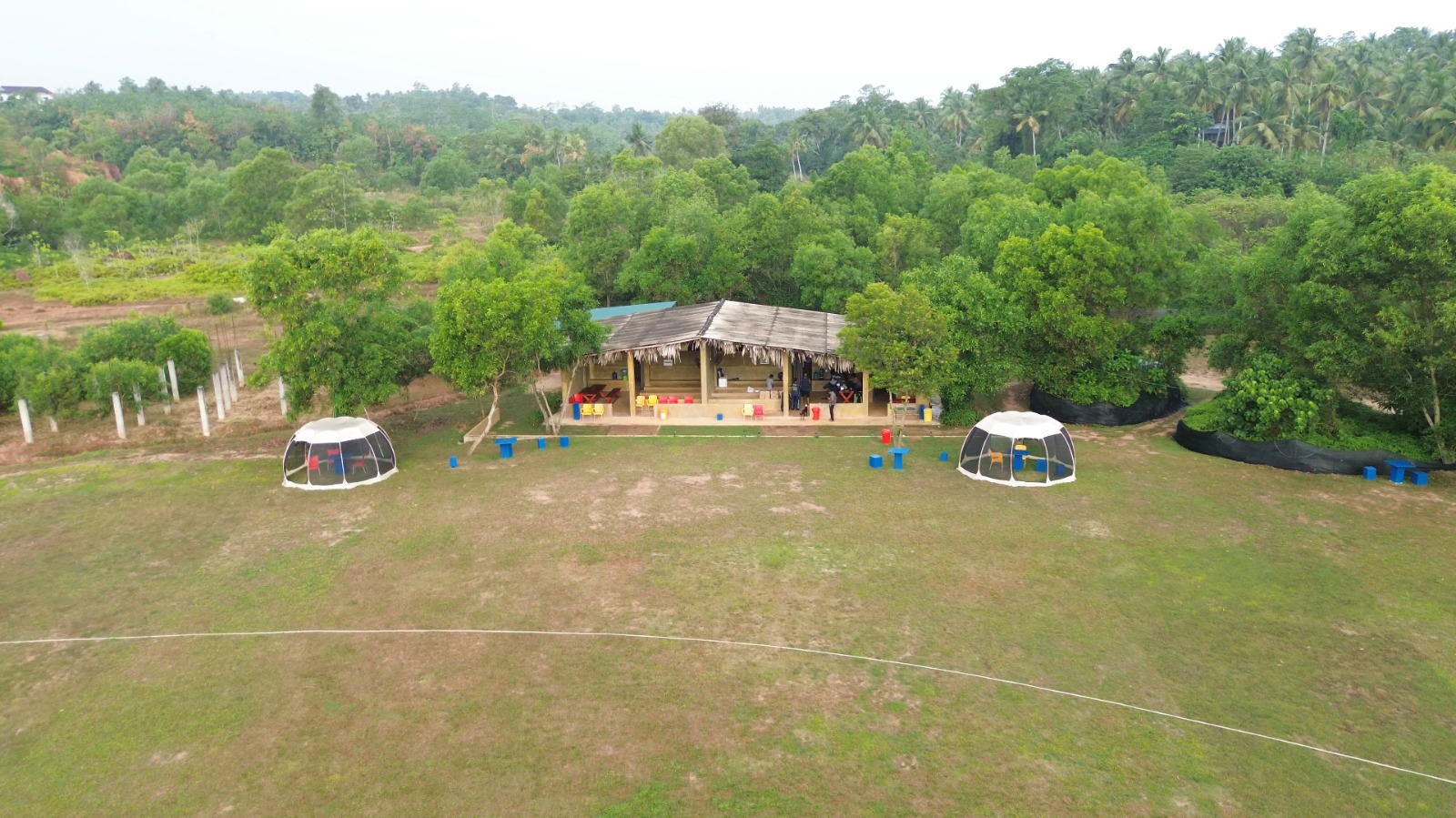 Pavilion & tents from the outfield - DHH Turf Cricket Grounds Negombo Sri Lanka