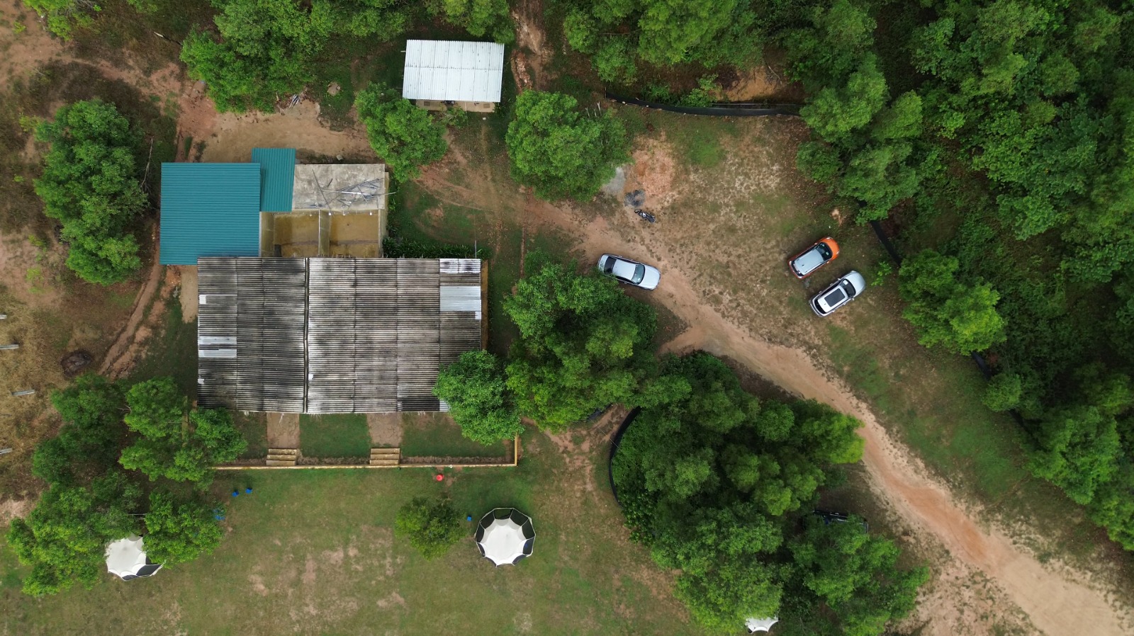 Top-down view of the clubhouse & parking at DHH Turf Cricket Grounds Negombo Sri Lanka