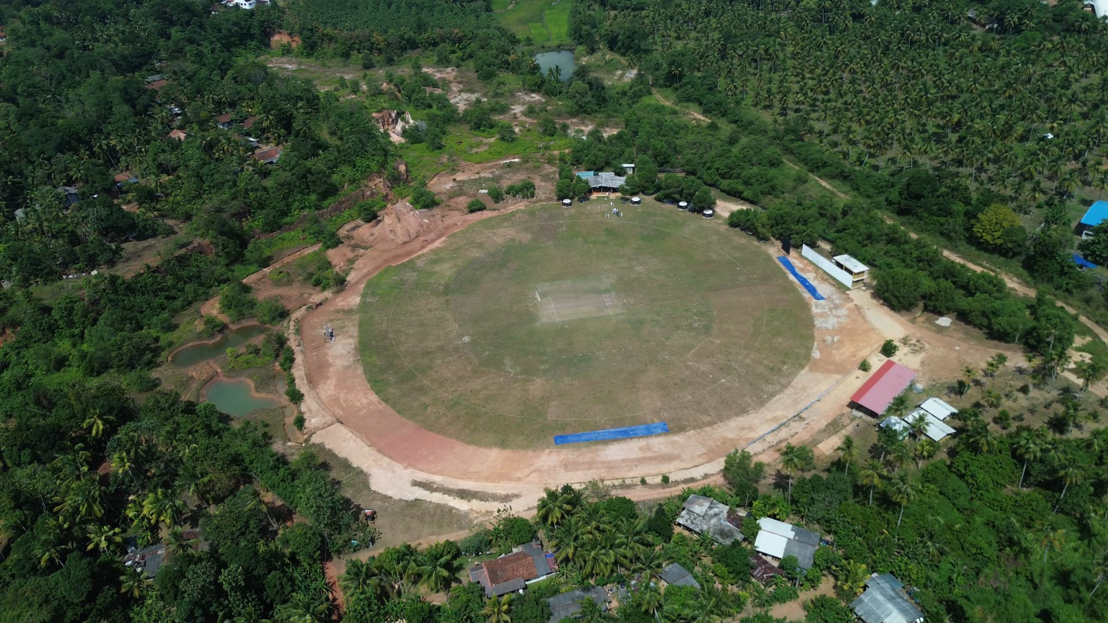 Aerial view of the full 90m oval at DHH Turf Cricket Grounds Negombo Sri Lanka