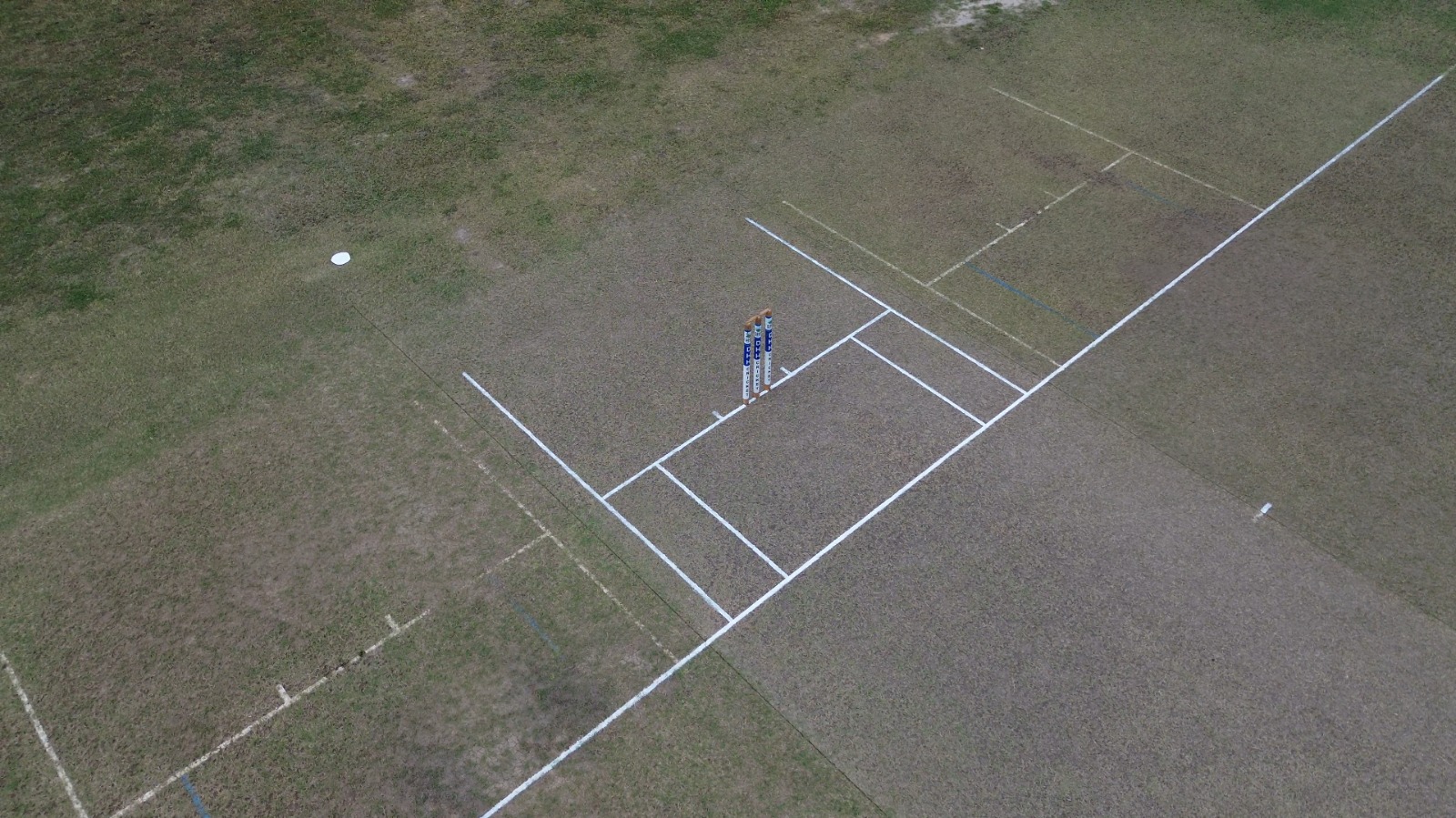 Drone close-up of the DHH wicket at DHH Turf Cricket Grounds Negombo Sri Lanka